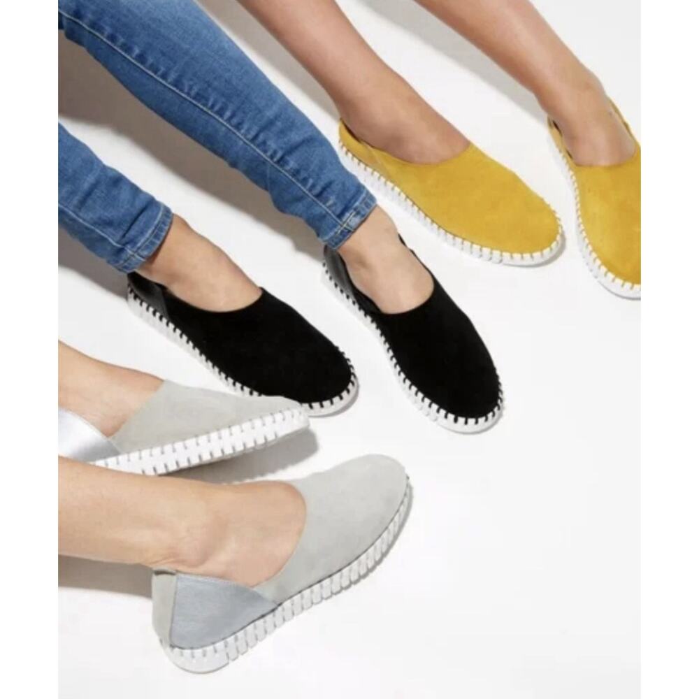 New BENDY Suggies Ashbury Skies Shoes •39/8• Italian Suede Slip On Flats Grey